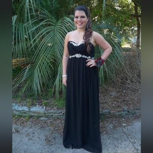 Black Strapless Prom Dress with Silver Jewel Details